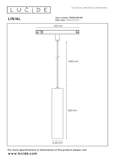 Lucide Premium LINIAL LUXUS pendant - 1-Circuit lighting system/ Smart Rail Lighting - Smart - 48V Track - 1xLED - Satin Gun Metal